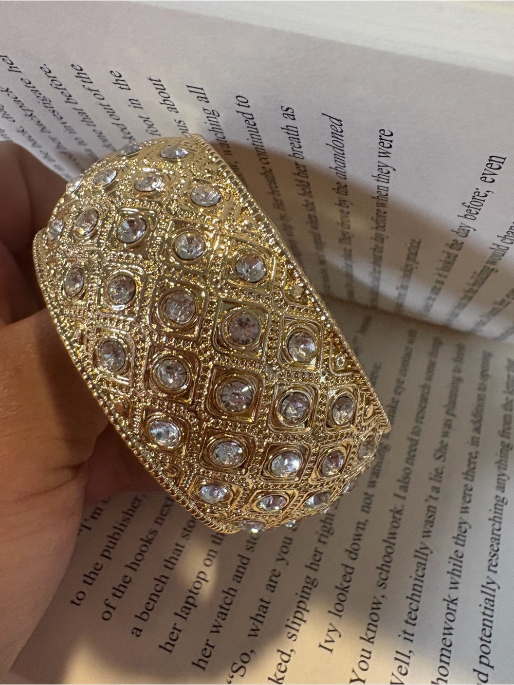 Gold Crystal Embellished Dome Bracelet by